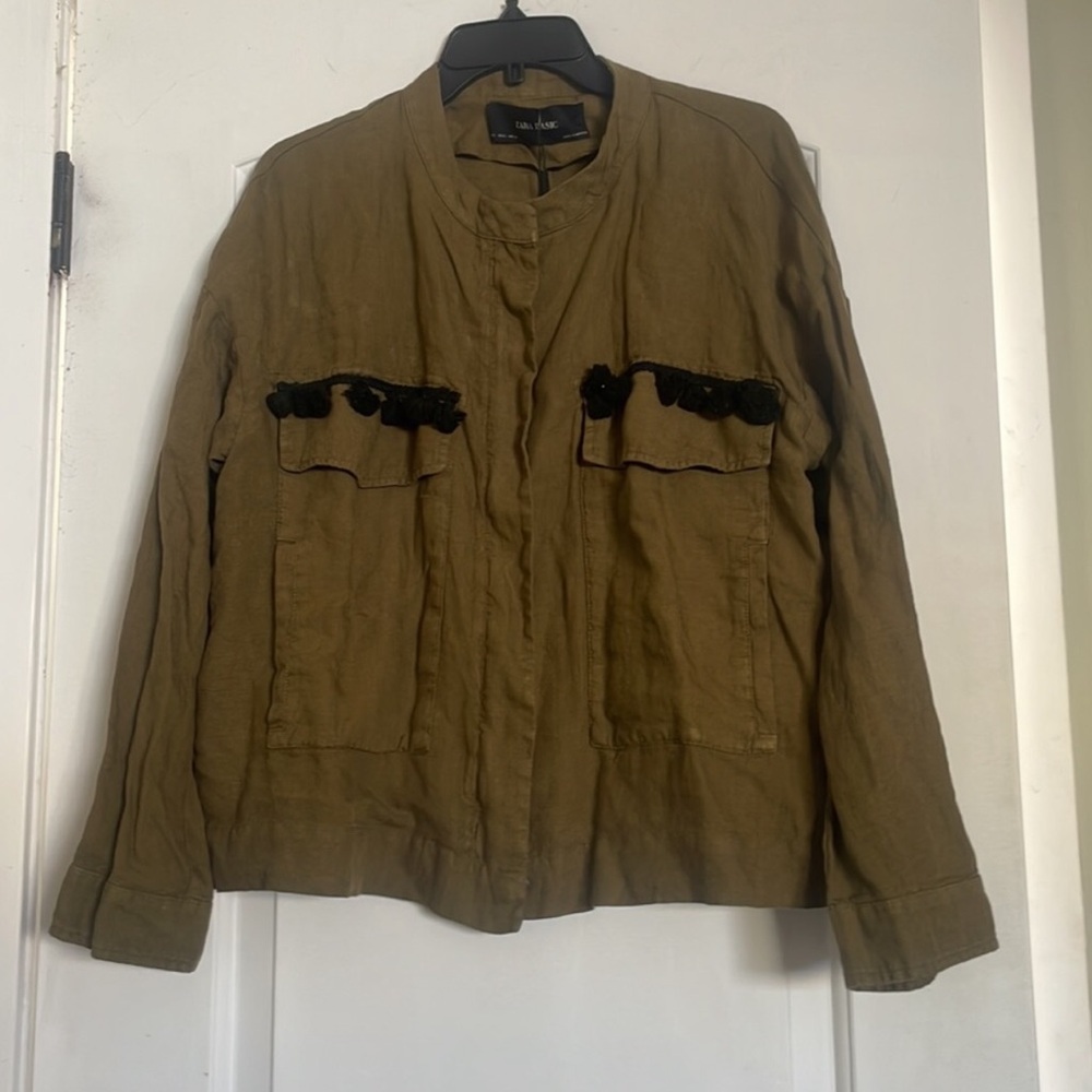 Eileen Fisher Olive Green Linen Blend Mini Dress Jacket